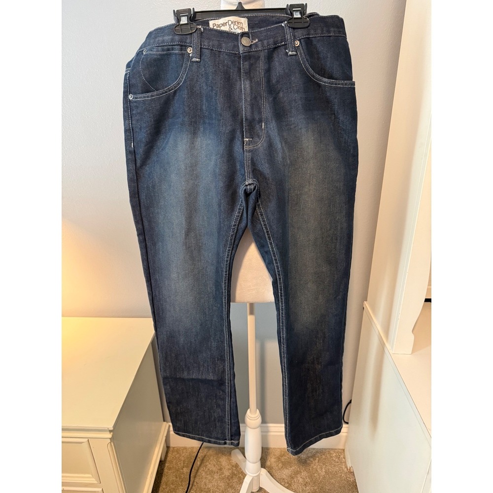 Paper Denim & Cloth Mens 36x32 Dark Wash Straight Leg Jeans MK09AS1 Blue